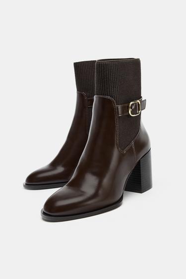 FABRIC UPPER HEELED ANKLE BOOTS - Brown by Zara - Image 3