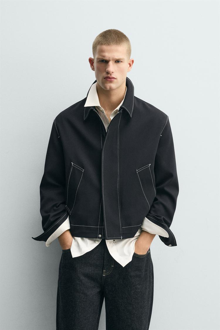 ZARA CONTRAST TOPSTITCHING OVERSHIRT
