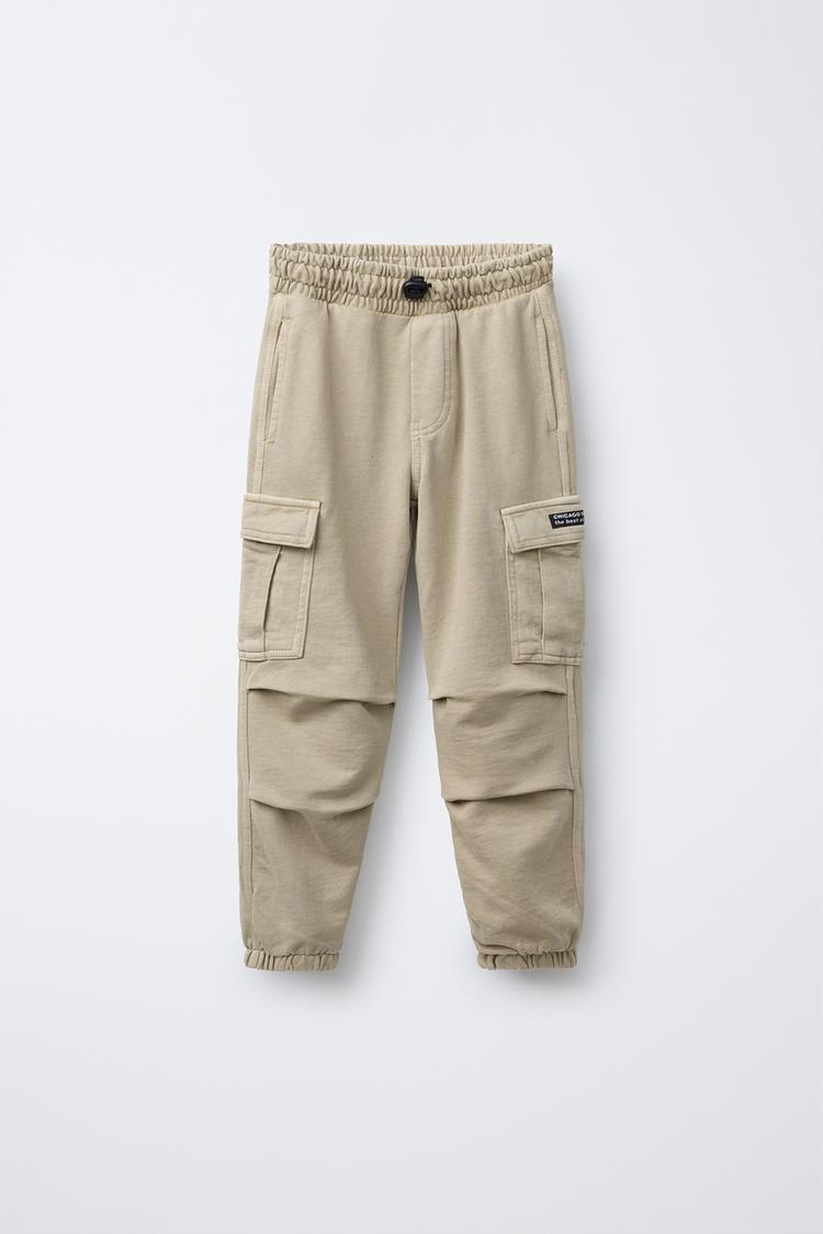 CALÇA DE MOLETOM CARGO PARACHUTE Bege-escuro ZARA Brasil
