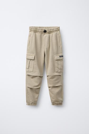 Zara PLUSH PARACHUTE CARGO PANTS - Dark beige