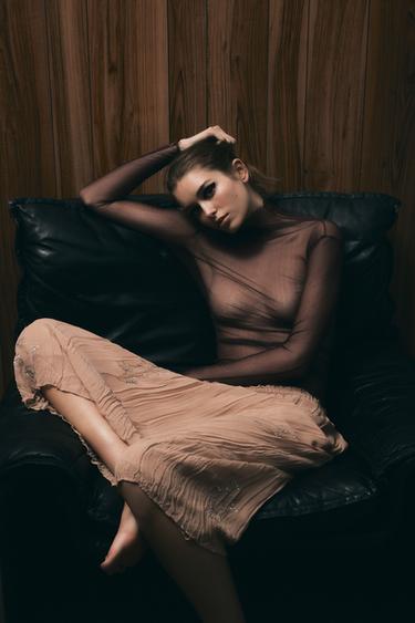 ZW COLLECTION SHIMMER MIDI SKIRT - camel by Zara - Image 0