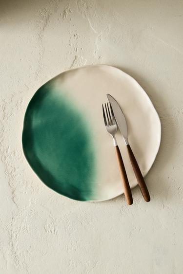 OMBRÉ STONEWARE DINNER PLATE X COLLAGERIE - Green / Ecru by Zara - Image 5