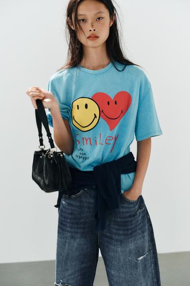 SMILEY® WASHED EFFECT T-SHIRT - Blue by Zara