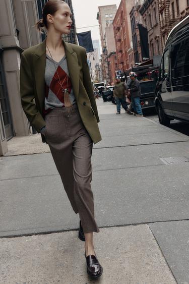 HIGH-WAIST CHECKED TROUSERS - Brown by Zara