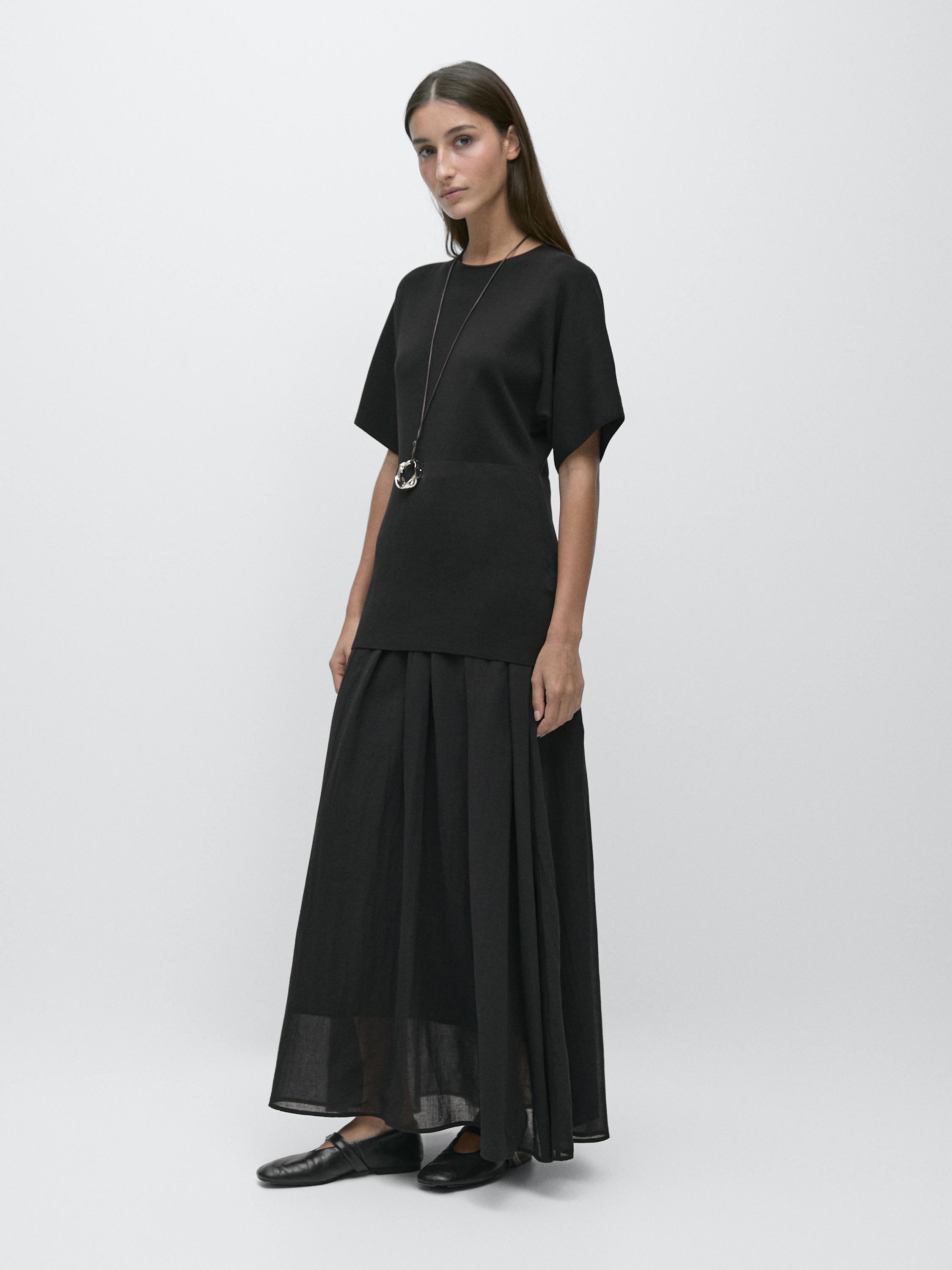 Robe longue combinée à manches courtes