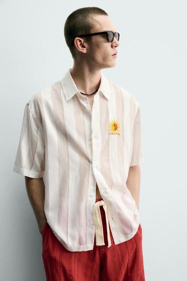 EMBROIDERED STRIPED JACQUARD SHIRT - White by Zara - Image 5