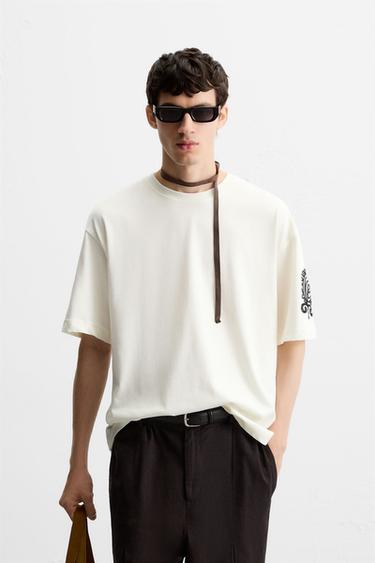 CONTRAST EMBROIDERY SHIRT - Oyster-white by Zara