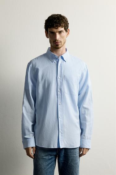 LINEN/COTTON REGULAR FIT SHIRT - Sky blue by Zara