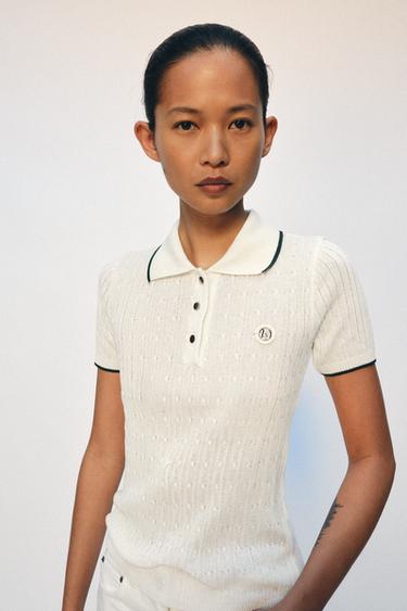 CONTRAST RIBBED POLO SHIRT - Green / Ecru by Zara