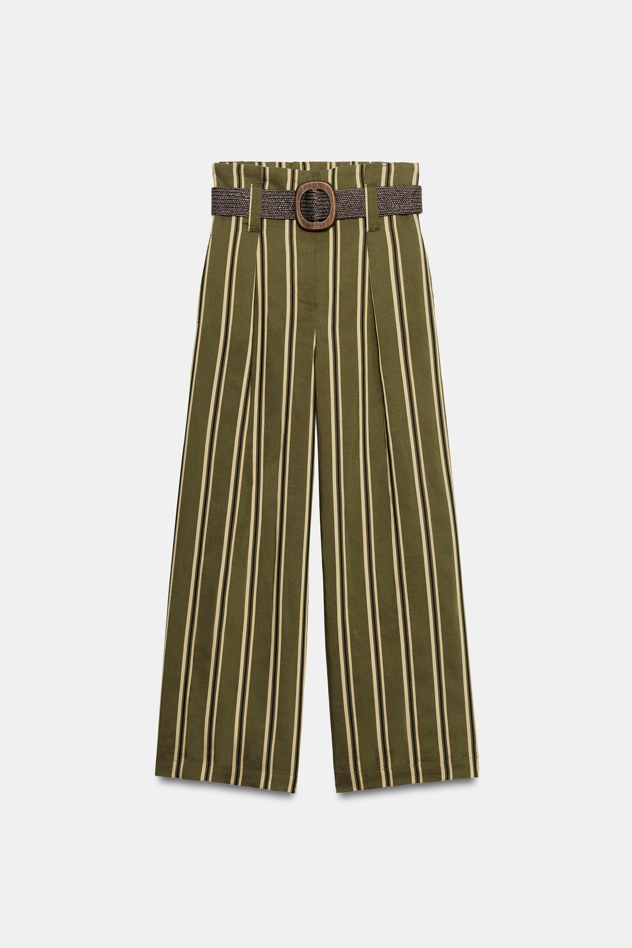 Женские брюки Zara STRIPED BELTED TROUSERS — фото 6