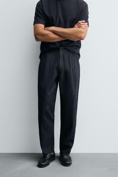 CROPPED WIDE-LEG DENIM TROUSERS - Indigo by Zara