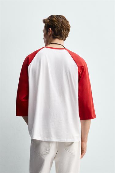 COLOUR BLOCK T-SHIRT - White / Red by Zara