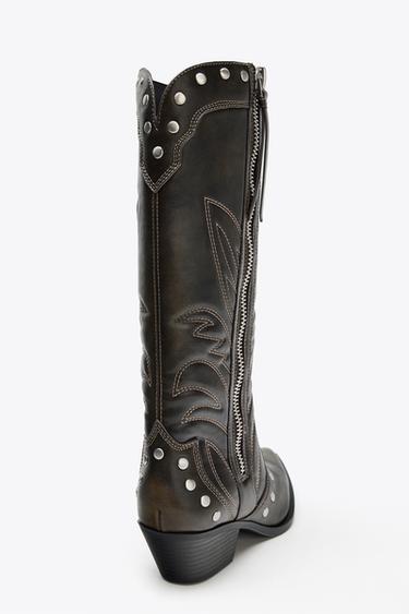 BOTTES COW-BOY À CLOUS - Marron de Zara - Image 4