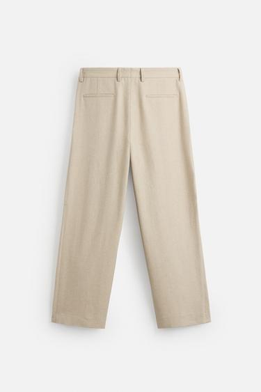 PANTALON LIN - COTON PLIS - Beige clair de Zara - Image 6