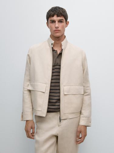 Zara 100% linen jacket with pockets - Beige