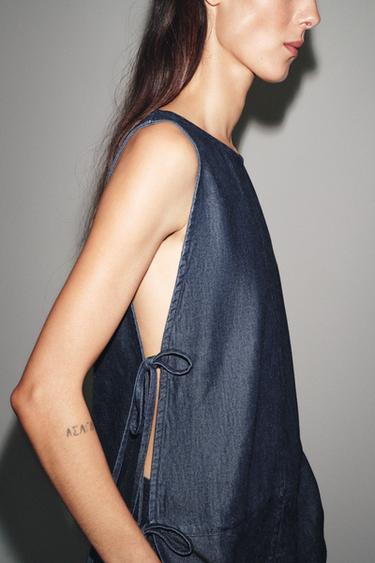 ZW COLLECTION DENIM TIE TOP - Blue by Zara - Image 1