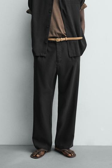 Zara FLOWY RELAXED FIT PANTS - Black