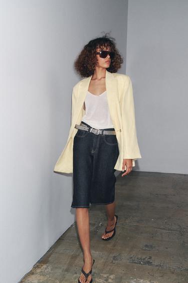 MINIMAL LINEN BLAZER ZW COLLECTION - Pastel yellow by Zara