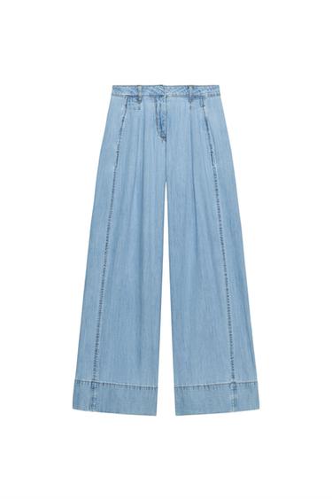 Z1975 WIDE-LEG HIGH-WAIST JEANS WITH PLEATS - Mid-blue by Zara