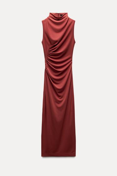 Zara DRAPED MIDI DRESS - Terracotta