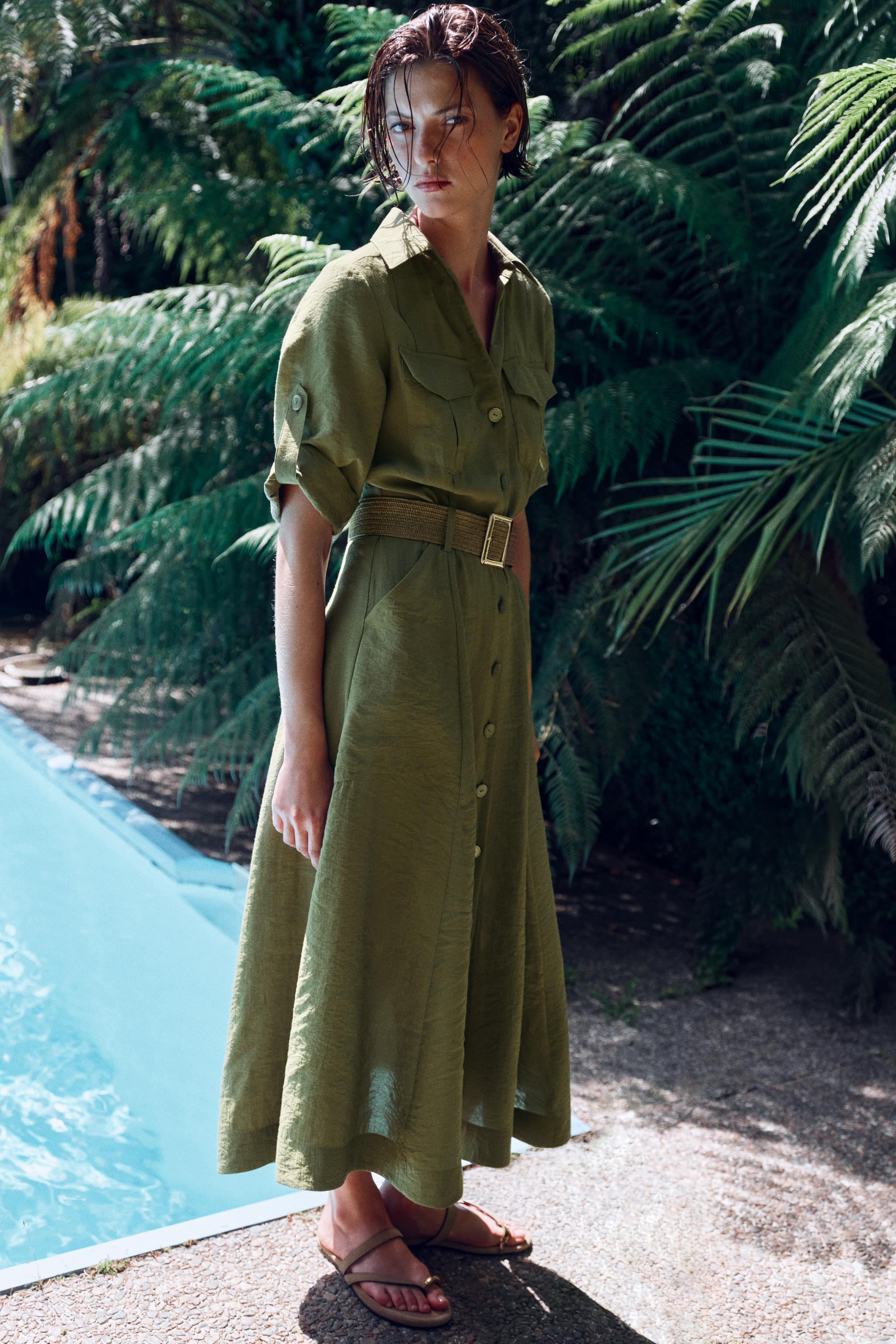 Женские платья Zara BELTED MIDI SHIRT DRESS