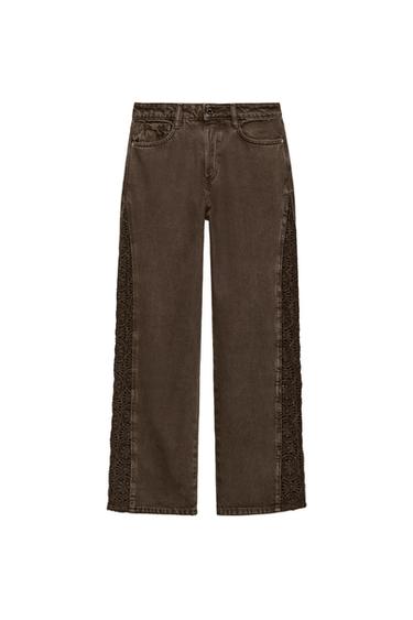 Z1975 LOOSE-FIT MID-WAIST JEANS WITH CROCHET - Brown by Zara