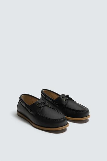 Zara LEATHER BOAT SHOES - Black