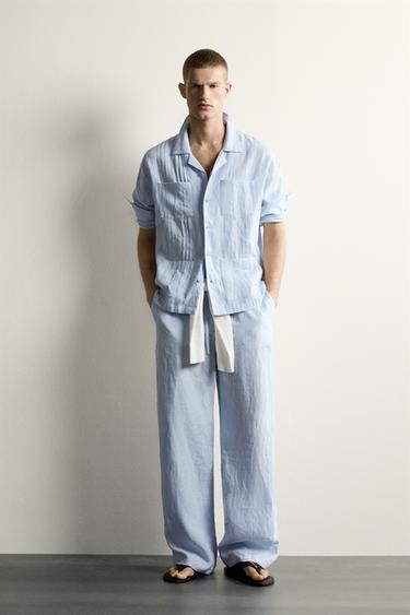 100% LINEN RELAXED FIT TROUSERS - Sky blue by Zara