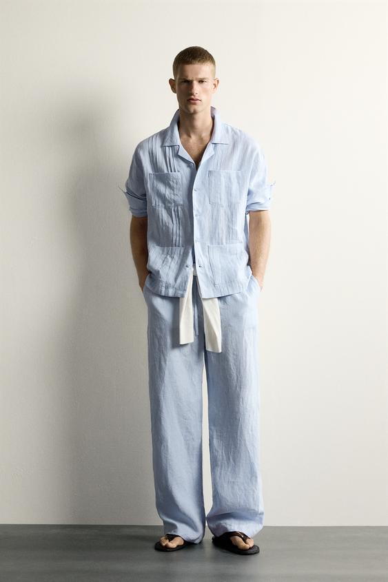 100% LINEN RELAXED FIT TROUSERS - Sky blue by Zara - Image 0