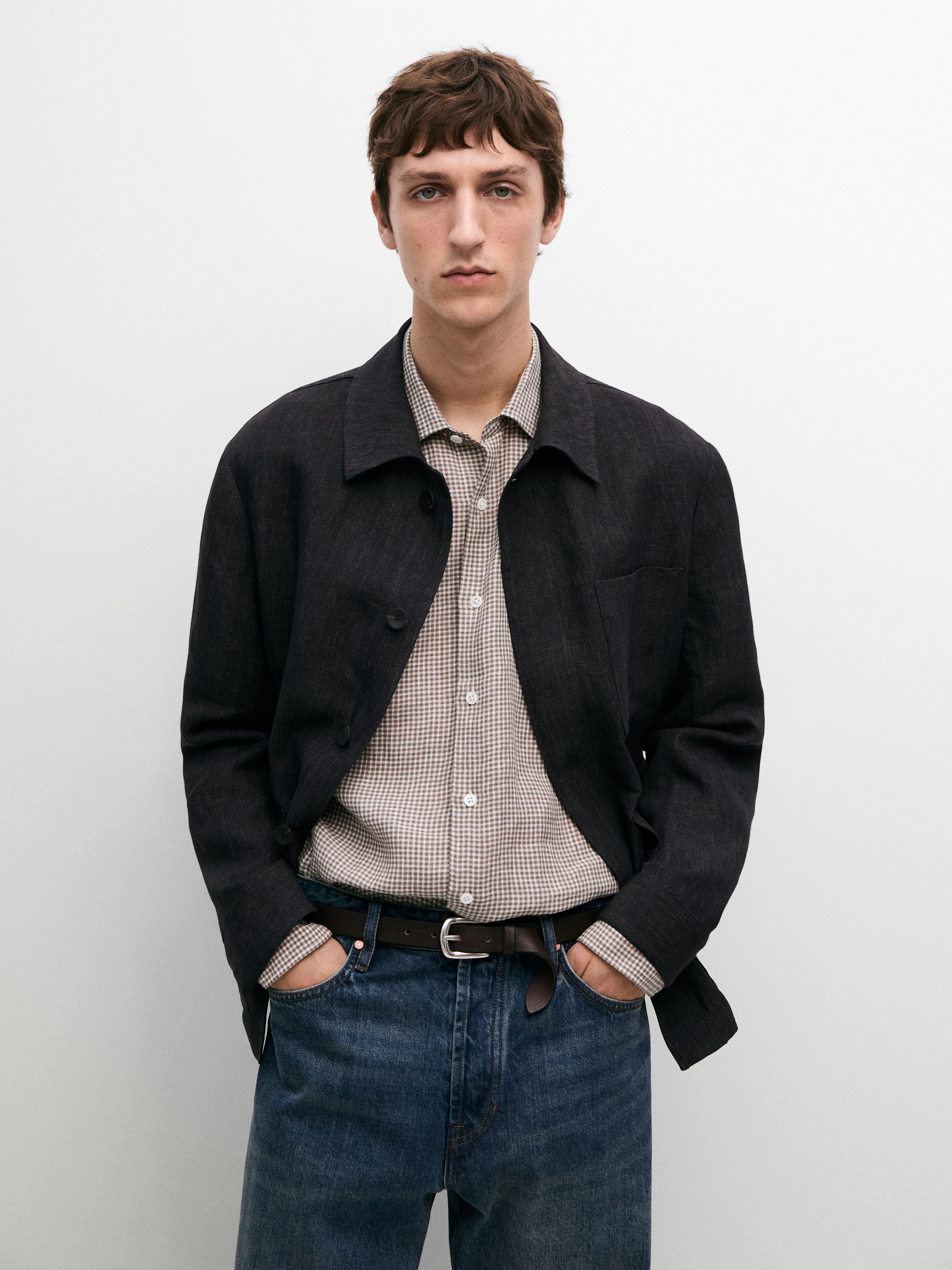 Total look linen jacket with flecked detail — Blue