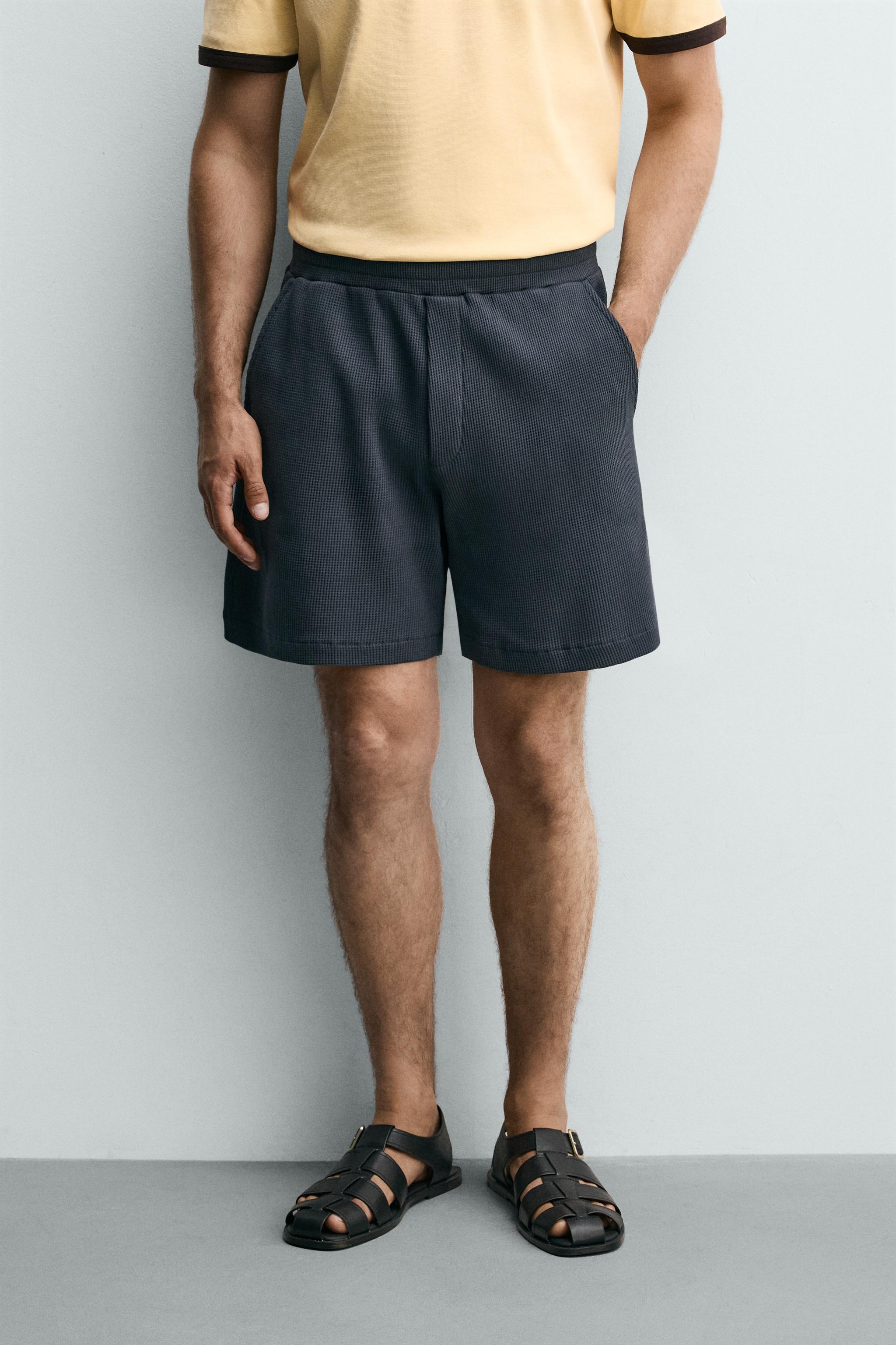 WAFFLE TEXTURE JOGGER SHORTS — Blue / Steel (alternate view)