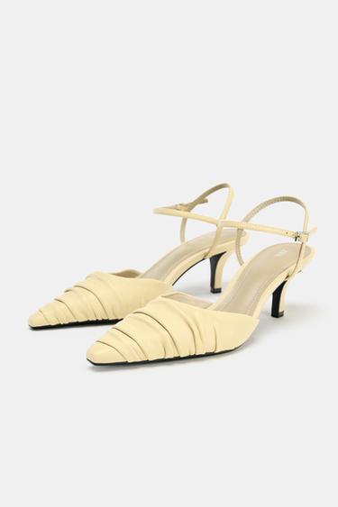 GATHERED LEATHER HEELS - Light yellow by Zara - Image 2