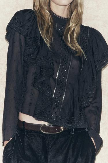 ROMANTIC RUFFLED BLOUSE ZW COLLECTION - Black by Zara