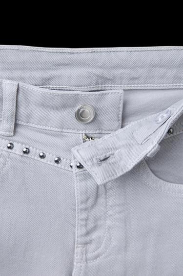 Zara STUDDED FLARE JEANS - Gray