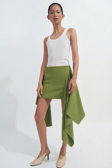 ZW COLLECTION ASYMMETRIC HEM MINI SKIRT - Green by Zara