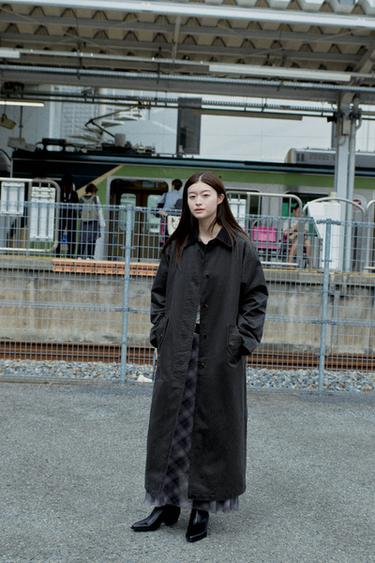 WAXED TRENCH COAT WITH CORDUROY COLLAR - Anthracite grey by Zara