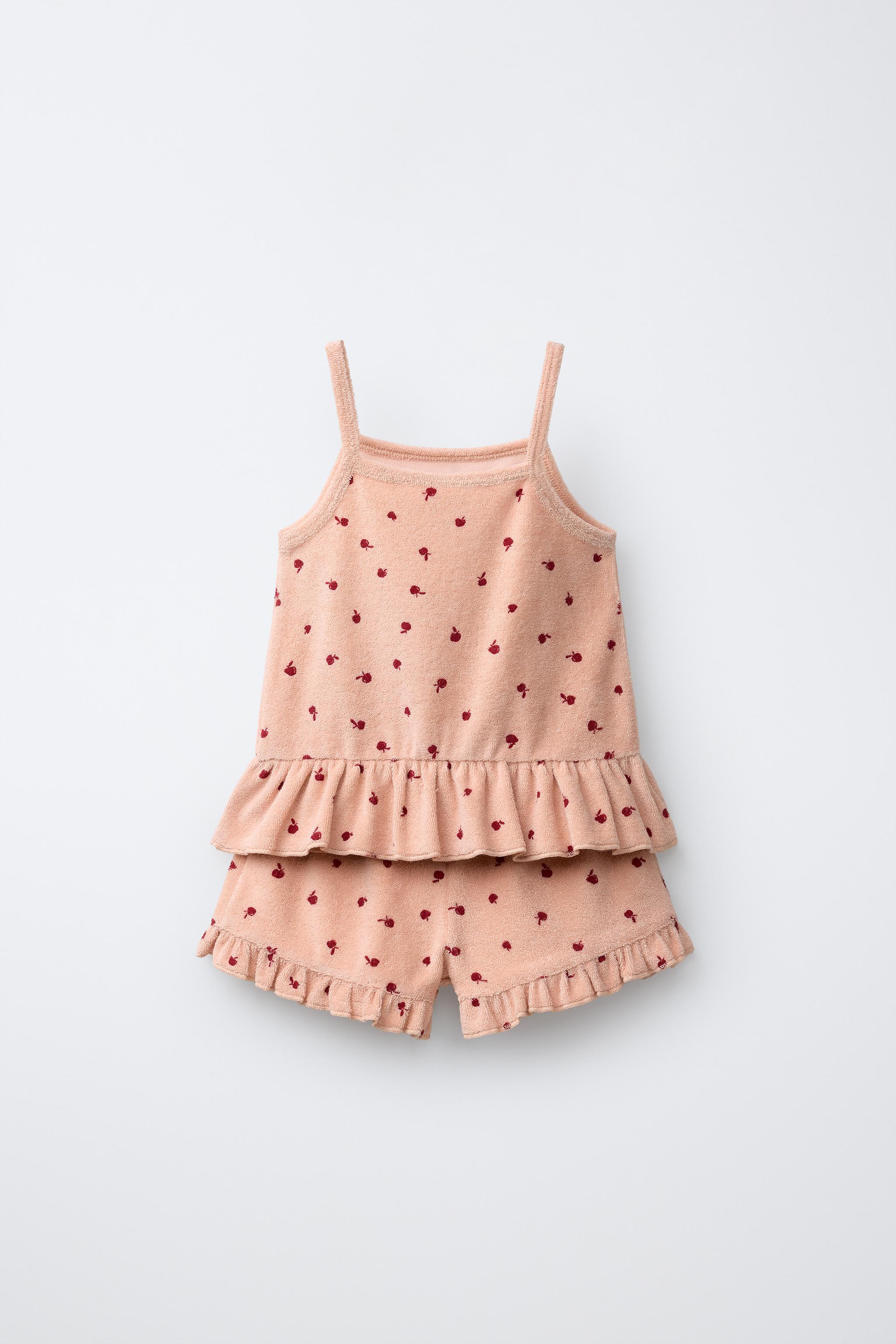 CHERRY TOWELLING T-SHIRT AND BERMUDA SHORTS SET - Pastel pink