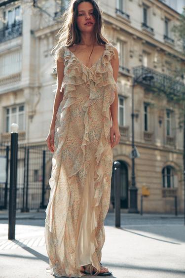 Zara FLORAL PRINT RUFFLE DRESS - Printed