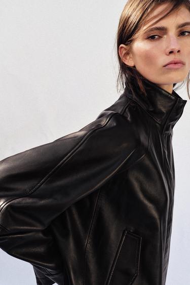 ZW COLLECTION 100% LEATHER BOMBER JACKET - Brown by Zara
