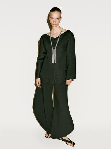 Zara Linen blend boat neck shirt - Limited Edition - Black
