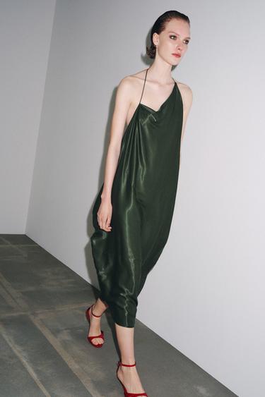 ZW COLLECTION ASYMMETRIC SATIN DRESS - Khaki by Zara