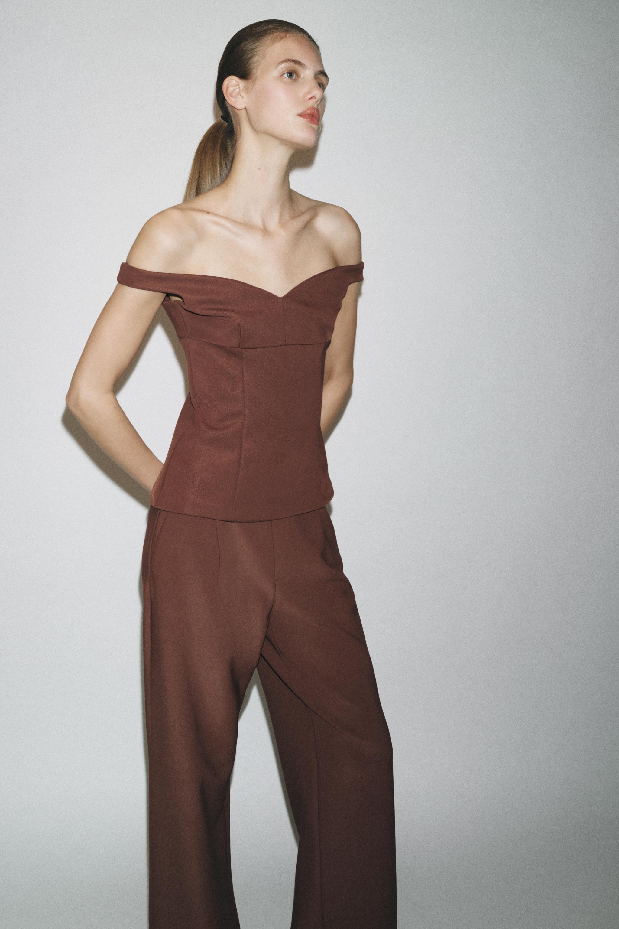 【Roland Mouret】 Lucanusウールクレープ wide legパンツ WIDE-LEG クレープ パンツ - ダークボルドー | ZARA Japan / 日本