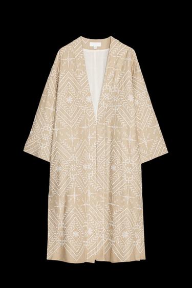EMBROIDERED KIMONO BLAZER - Ecru / Beige by Zara