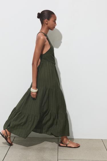 VESTIDO HALTER TIRANTES ABALORIOS - Khaki de Zara