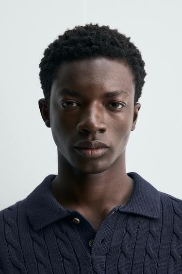 POLO EN MAILLE STRUCTURÉE À TRESSES - Bleu marine de Zara - Image 4