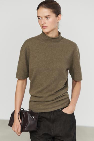 Wool-blend knit mock neck sweater — Green 2