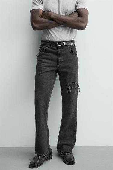 RIPPED FLARE FIT JEANS - Black by Zara - Image 4