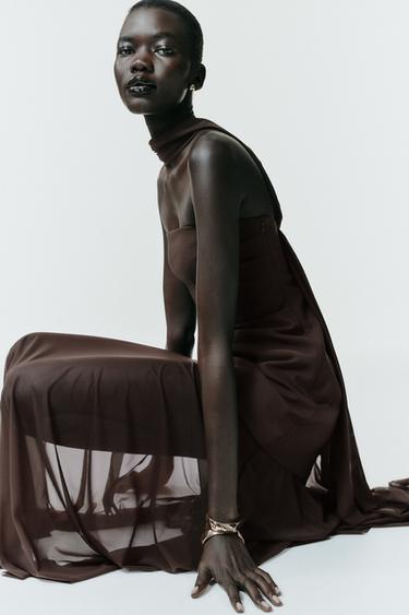 Zara COMBINATION SCARF DRESS - Brown