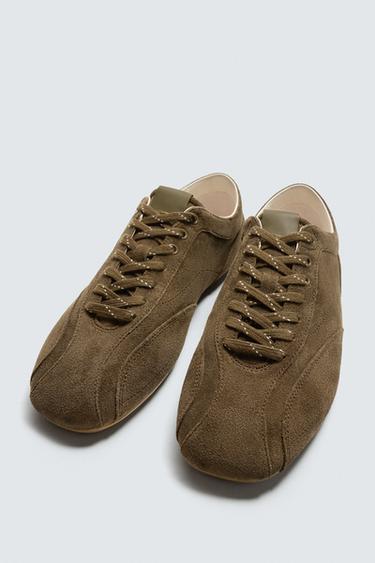 ULTRA-THIN SOLE LEATHER TRAINERS - Khaki Green by Zara - Image 2