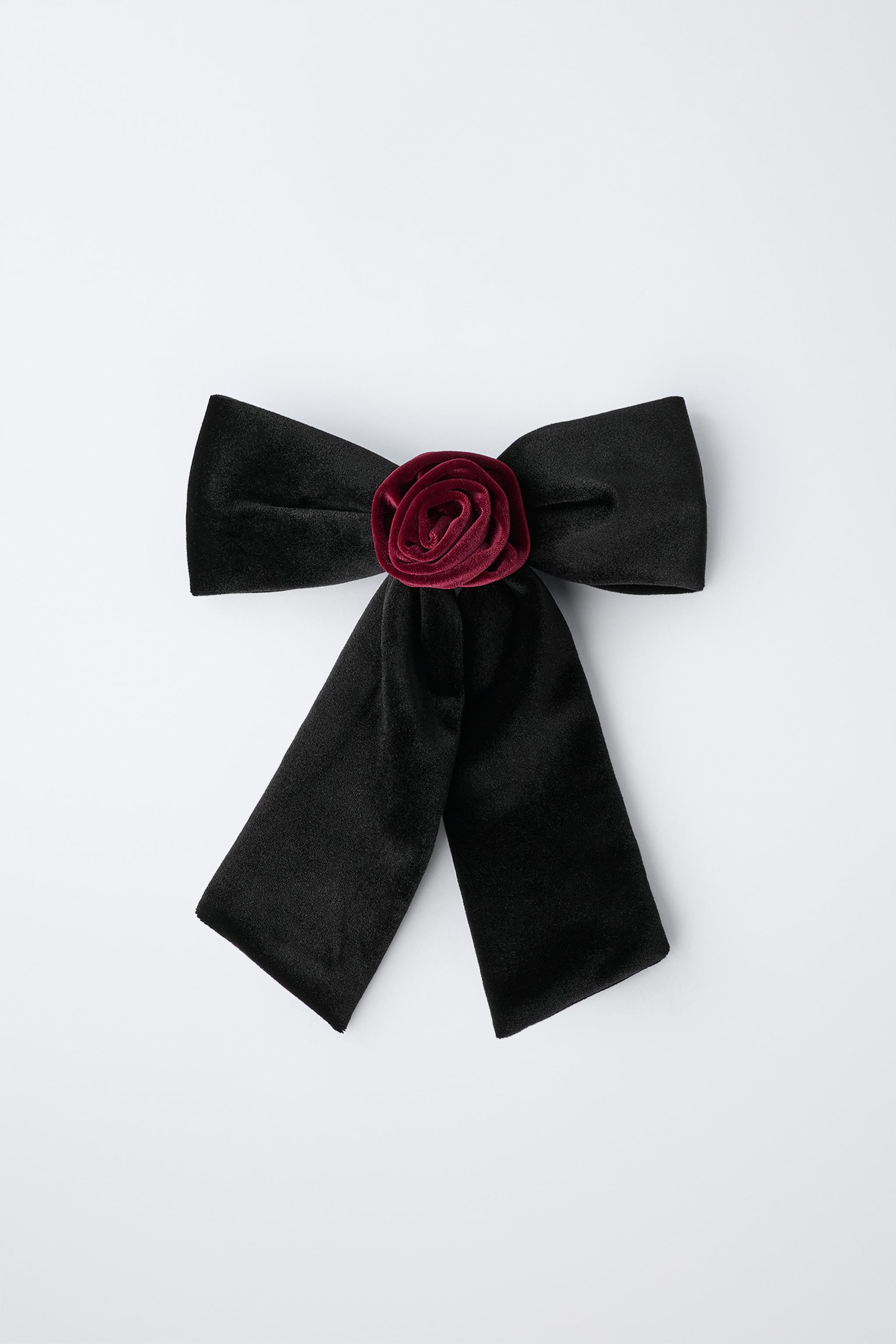 VELVET BOW AND FLOWER BARRETTE